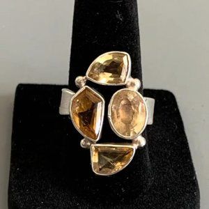 Sterling Silver 4-Stone Cluster Faceted Citrine Statement RING 8 Adjustable